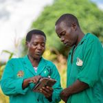 crop health advisors using a tablet device to access advisory information